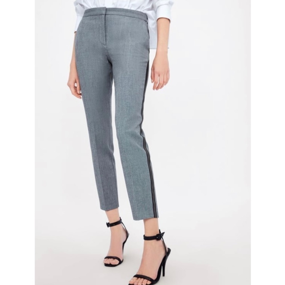 Zara Light Grey Fitted Ankle Mid Rise Tuxedo Trousers Pants Size XS